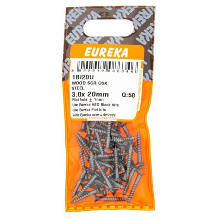 Eureka Wood  Screw  - Countersunk - Steel - 3.0 x 20mm - 50 Qty