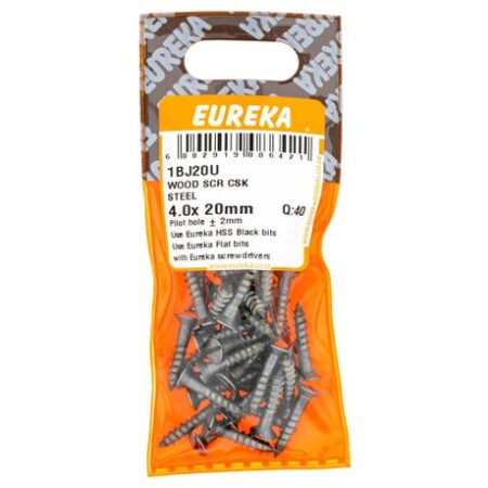 Eureka Wood  Screw  - Countersunk - Steel - 4.0 x 20mm - 40 Qty