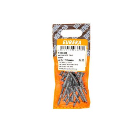 Eureka Wood  Screw  - Countersunk - Steel - 4.0 x 30mm - 25 Qty