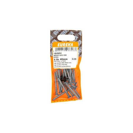 Eureka Wood  Screw  - Countersunk - Steel - 4.0 x 40mm - 20 Qty