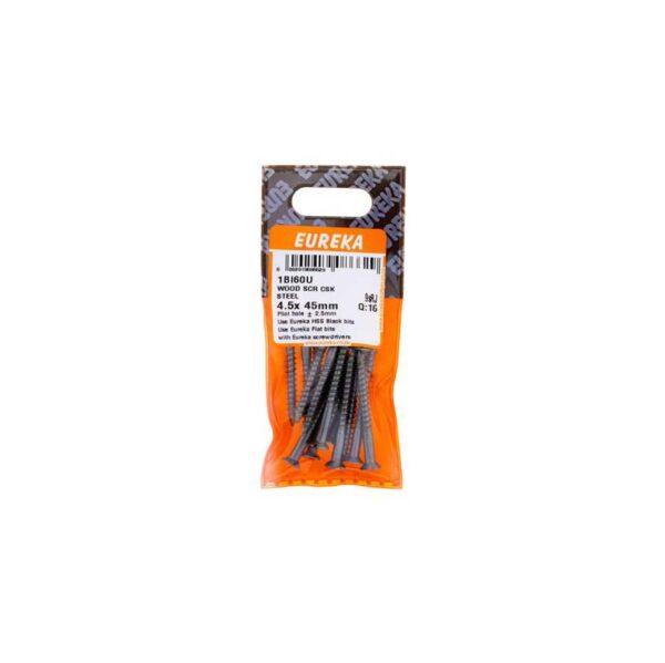 Eureka Wood  Screw  - Countersunk - Steel - 4.5 x 45mm - 16 Qty