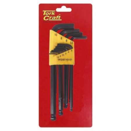 Tork Craft Hex Key Set Ball Point 1.5-10mm Carded Cr-V - 10 Piece