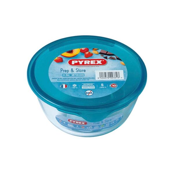 Pyrex Glass Bowl With Blue Lid - 0.5 Litre