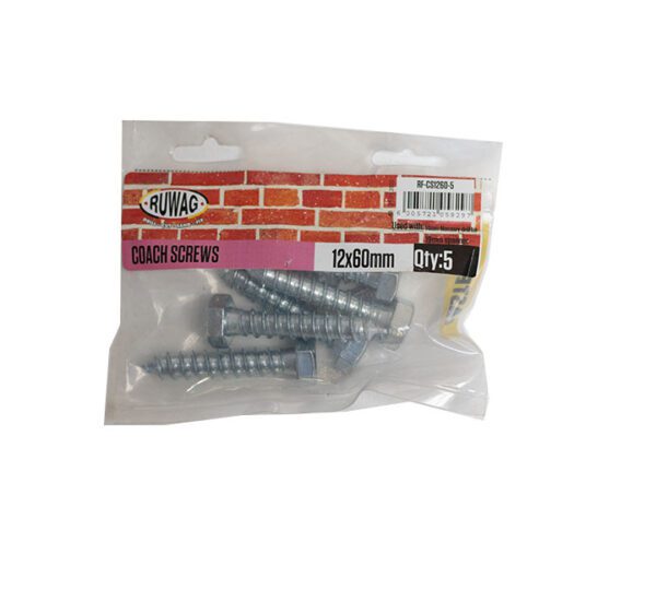 Ruwag Coach Screws - 12 x 60mm - 5 Qty