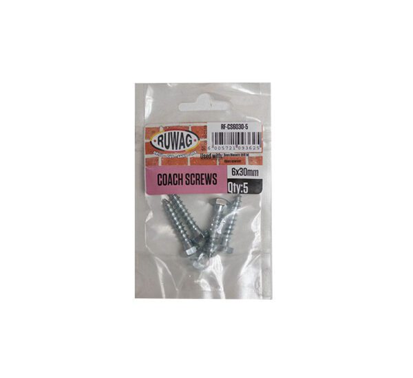 Ruwag Coach Screws - 6 x 30mm - 5 Qty