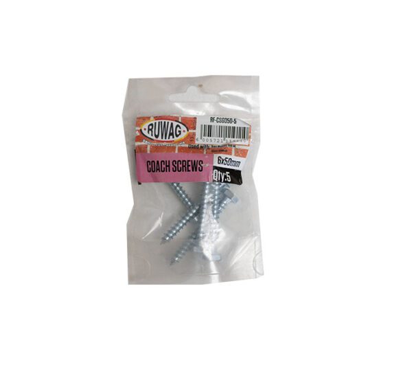 Ruwag Coach Screw - 6 x 50mm - 5 Qty