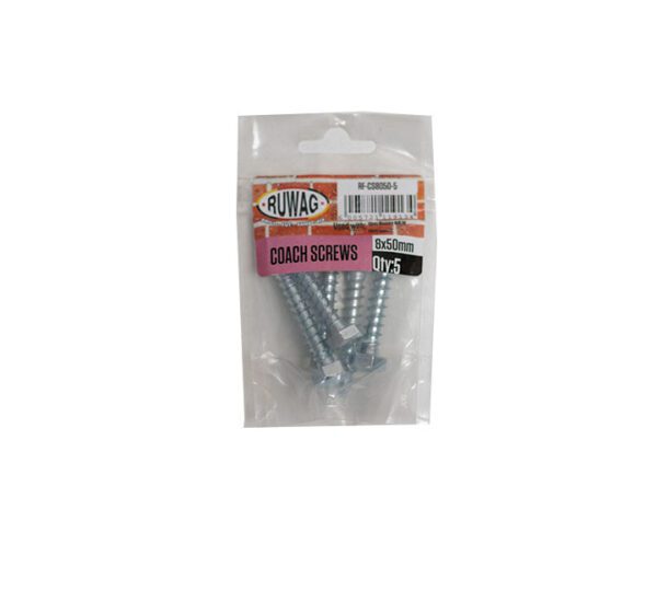 Ruwag Coach Screw - 8 x 50mm - 5 Qty