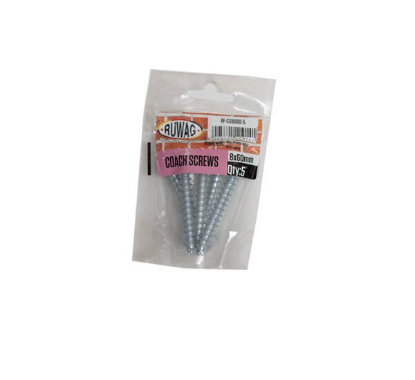 Ruwag Coach Screw - 8 x 60mm - 5 Qty