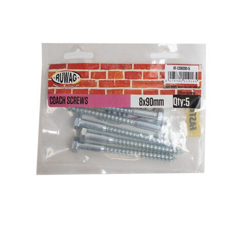Ruwag Coach Screw - 8 x 90mm - 5 Qty