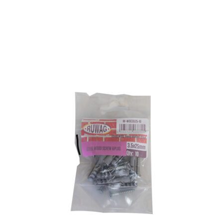 Ruwag Steel Wood Screw & Plug - 3.5 x 25mm - 10 Qty