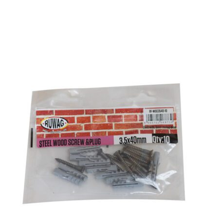 Ruwag Steel Wood Screw & Plug - 3.5 x 40mm - 10 Qty