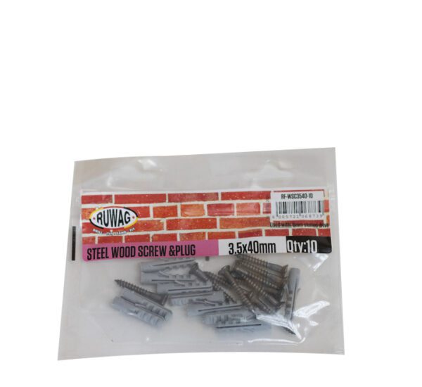 Ruwag Steel Wood Screw & Plug - 3.5 x 40mm - 10 Qty