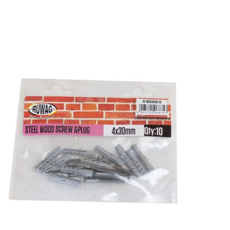 Ruwag Steel Wood Screw & Plug - 4 x 30mm - 10 Qty