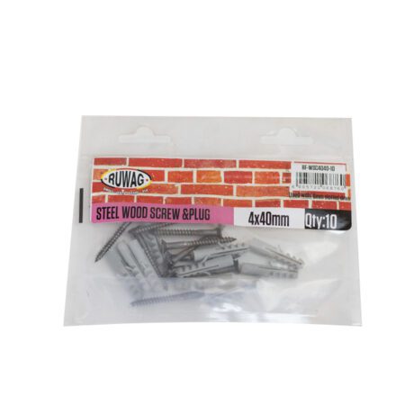 Ruwag Steel Wood Screw & Plug - 4 x 40mm - 10 Qty