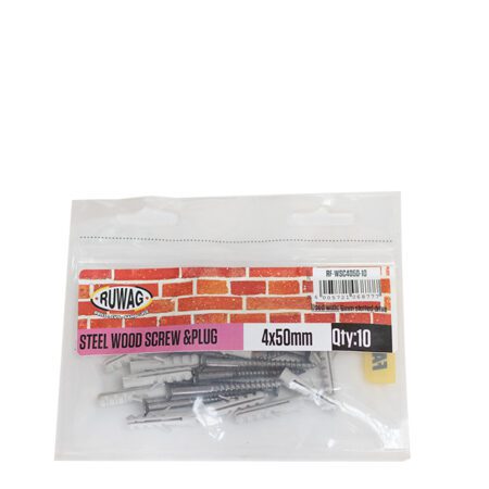 Ruwag Steel Wood Screw & Plug - 4 x 50mm - 10 Qty