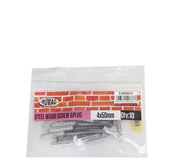 Ruwag Steel Wood Screw & Plug - 4 x 50mm - 10 Qty