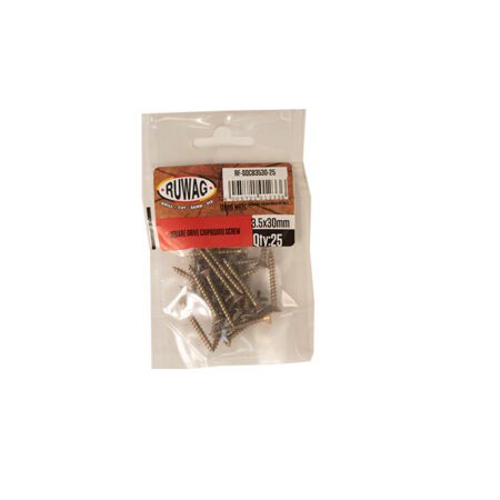 Ruwag Sqaure Drive - Chip Board Screw - 3.5 x 30mm - 25 Qty