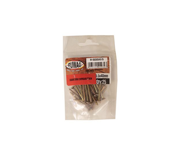 Ruwag Sqaure Drive - Chip Board Screw - 3.5 x 40mm - 25 Qty