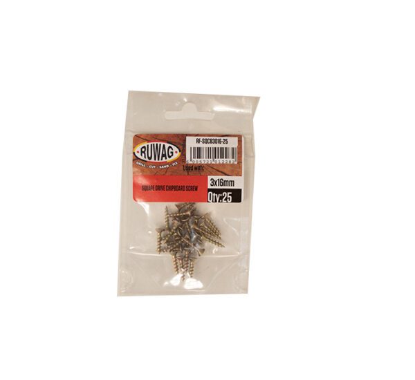 Ruwag Sqaure Drive - Chipboard Screw - 3 x 16mm - 25 Qty