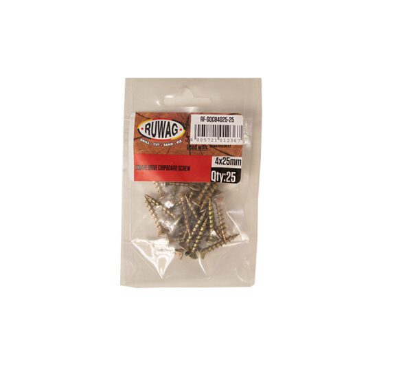 Ruwag Sqaure Drive - Chipboard Screw - 4 x 25mm - 25 Qty