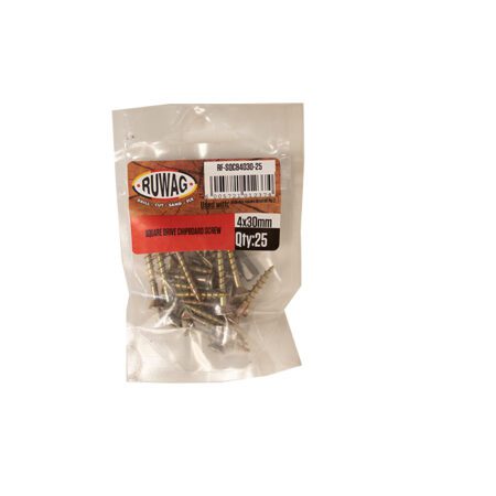Ruwag Sqaure Drive - Chipboard Screw - 4 x 30mm - 25 Qty