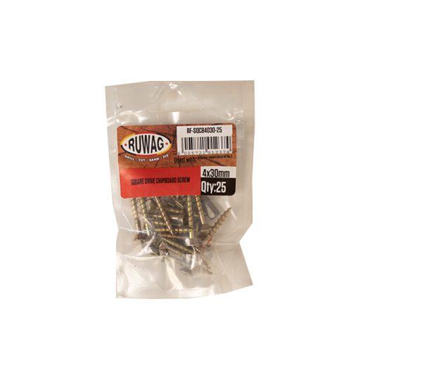 Ruwag Sqaure Drive - Chipboard Screw - 4 x 30mm - 25 Qty