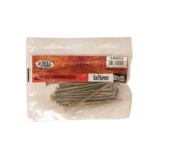 Ruwag Sqaure Drive - Chip Board Screw - 5 x 75mm - 25 Qty