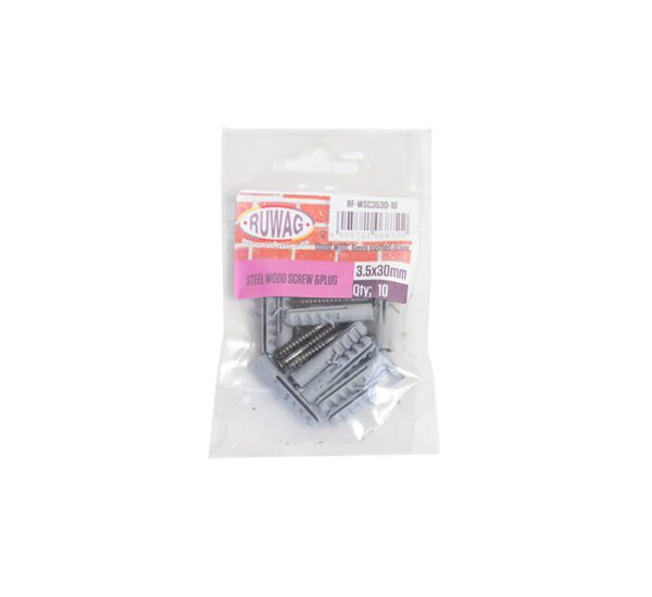 Ruwag Steel Wood Screw & Plug - 3.5 x 30mm - 10 Qty