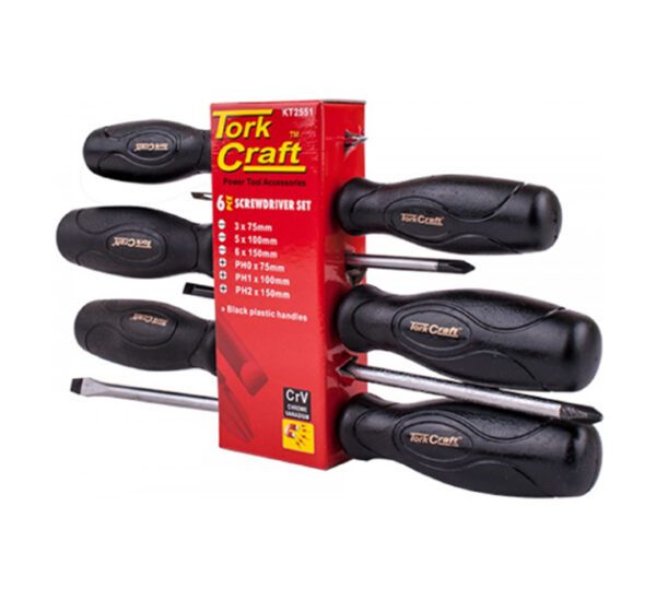 Tork Craft Screw Driver Set Black Handle -  6 Piece