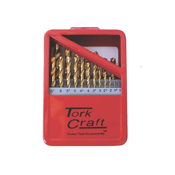 Tork Craft Drill Bit Set 19 Piece Tin Coated Metal Case