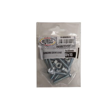 Ruwag Ch/Machine Screw   - Slotted & Nut - 6 x 30mm - 10 Qty