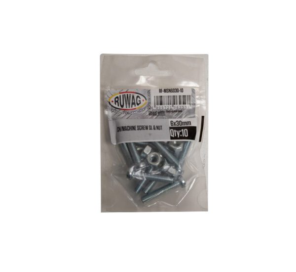 Ruwag Ch/Machine Screw   - Slotted & Nut - 6 x 30mm - 10 Qty