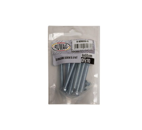 Ruwag Ch/Machine Screw - Slotted & Nut -  6 x 50mm - 10 Qty