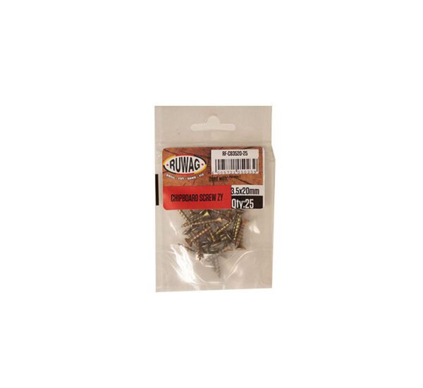 Ruwag Chipboard Screw - Zinc Yellow - 3.5 x 20mm - 25 Qty