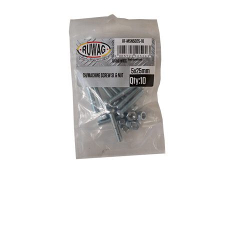 Ruwag Ch/Machine Screw   - Slotted & Nut - 5 x 25mm - 10 Qty