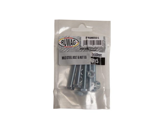 Ruwag Mild Steel Bolt & Nut Electro- Galvanised - 6 x 50mm - 5 Qty