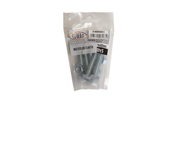 Ruwag Mild Steel Bolt & Nut Electro- Galvanised - 8 x 60mm - 100 Qty