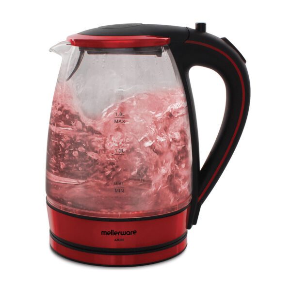 Mellerware Electric Glass Kettle - 360 Degrees Cordless - 1.8 Litre - 2200W - Red